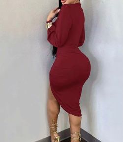 Burgundy Long Sleeve Bodycon Midi Dress