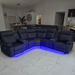 BLACK RECLINER SECTIONAL W/ LED lights & Bluetooth Speakers