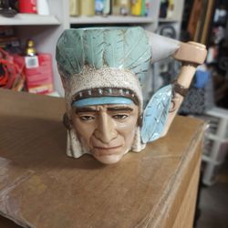 Vintage Native American Chief Ceramic Mug
