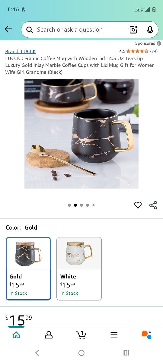 Lucck Ceramic Coffee Mug With Wooden Lid Brand New