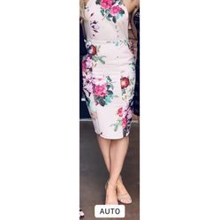 Pink Floral Midi Dress - Size Small 