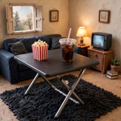 Folding TV Tray Table — Black Wood Top Snack Table, Space-Saving Folding Side Table
