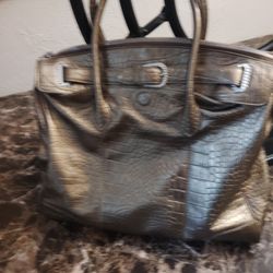 Real Genuine Leather Judith Ripka Name Brand XL Bag Fancy Gold Color 