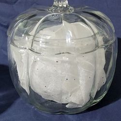 Vintage Anchor Hocking Clear Glass Pumpkin Candy/Cookie Jar With Lid