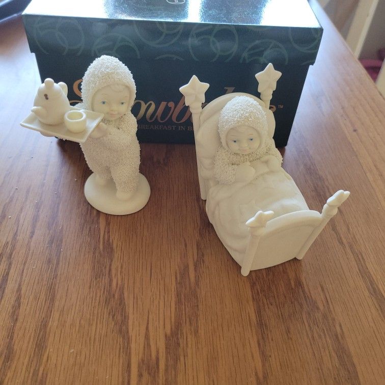 Vintage Dept 56 Snowbabies-"In The Groove " Or "Breakfast In Bed "