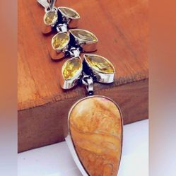 ROCK CHALCEDONY CITRINE GEMSTONE JEWELRY PENDANT
 HANDMADE!