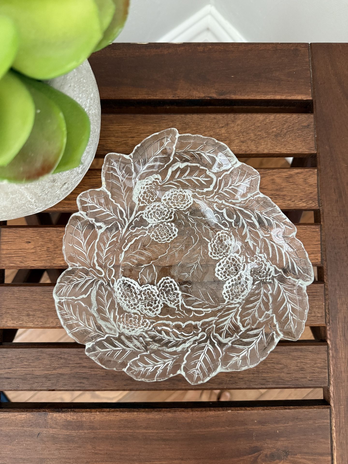 Vintage Indiana Glass Loganberry Berries & Leaves Clear Candy Dish