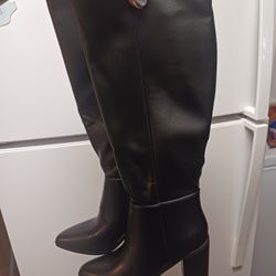  Knee High Boots 8.5 Women Leather Chunky Heel Tall Boots Pointed To