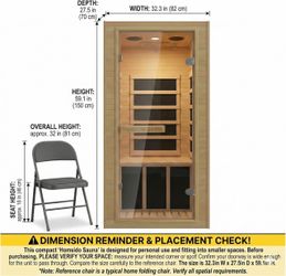 2593d $400 Home Sauna, 32.3"W x 27.2"D x 59"H Canadian Hemlock Wood Far Infrared, 1-Person Mini Home Saunaβ 140Β°F Max, with Bluetooth, Digital Contro