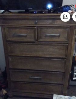 Refrigerator, Ashley, furniture, dresser, and two nightstands