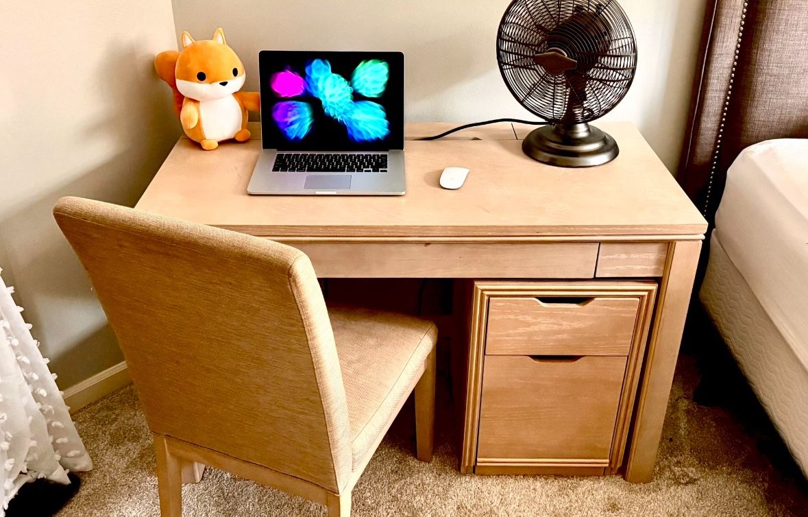 Computer Desk Solid Light Wood With Free Matching Chair