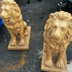 Pair Of Cement LION Statues- Good Condition 36”H 