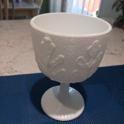 Milk Glass Leaf Pattern Compote Goblet/Vase 