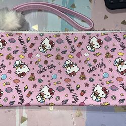 Hello Kitty Pink Faux Leather Pencil Pouch Bag NEW NWT