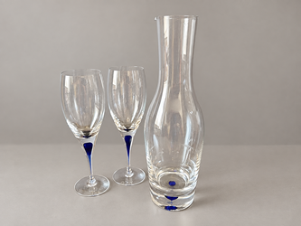 Blue Teardrop Glass Decanter & 2 Wine Glasses – 3-Piece Set