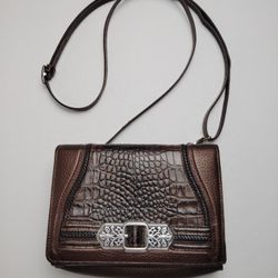 Brighton Faux Croc Embossed Leather Crossbody Multi Pocket Bag Organizer