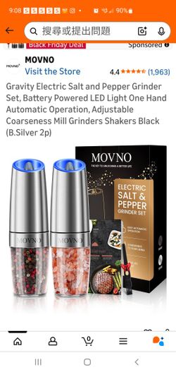 Gravity Electric Salt and Pepper Grinder Set, Battery Powered LED Light One Hand Automatic Operation, Adjustable Coarseness Mill Grinders Shakers Blac