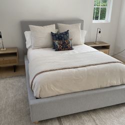 Modern Gray Upholstered Queen Platform Bed Frame