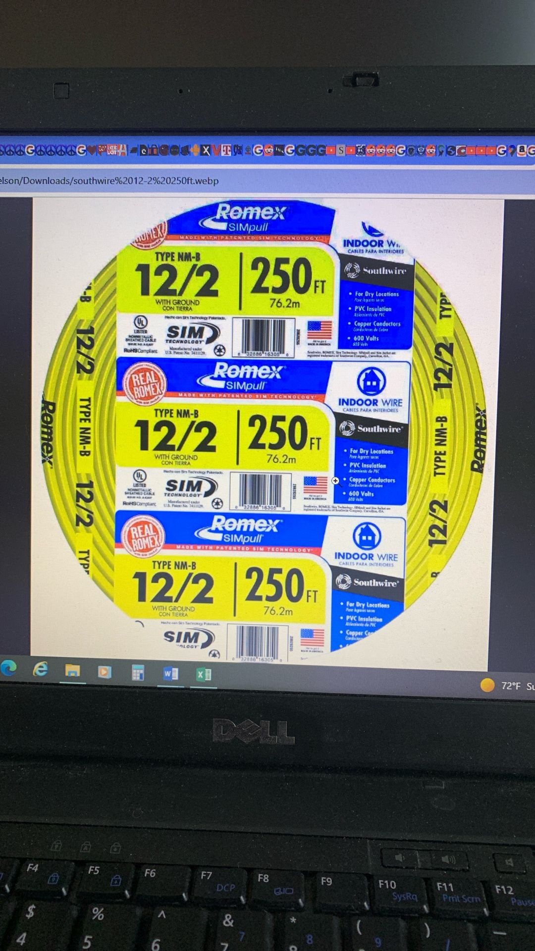 NEW Southwire 250ft 12/2 wire With Ground Romex Solid Indoor NM-B
