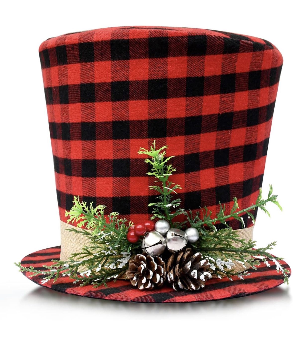 Christmas Tree Topper Hat, Foldable Red and Black Buffalo Plaid