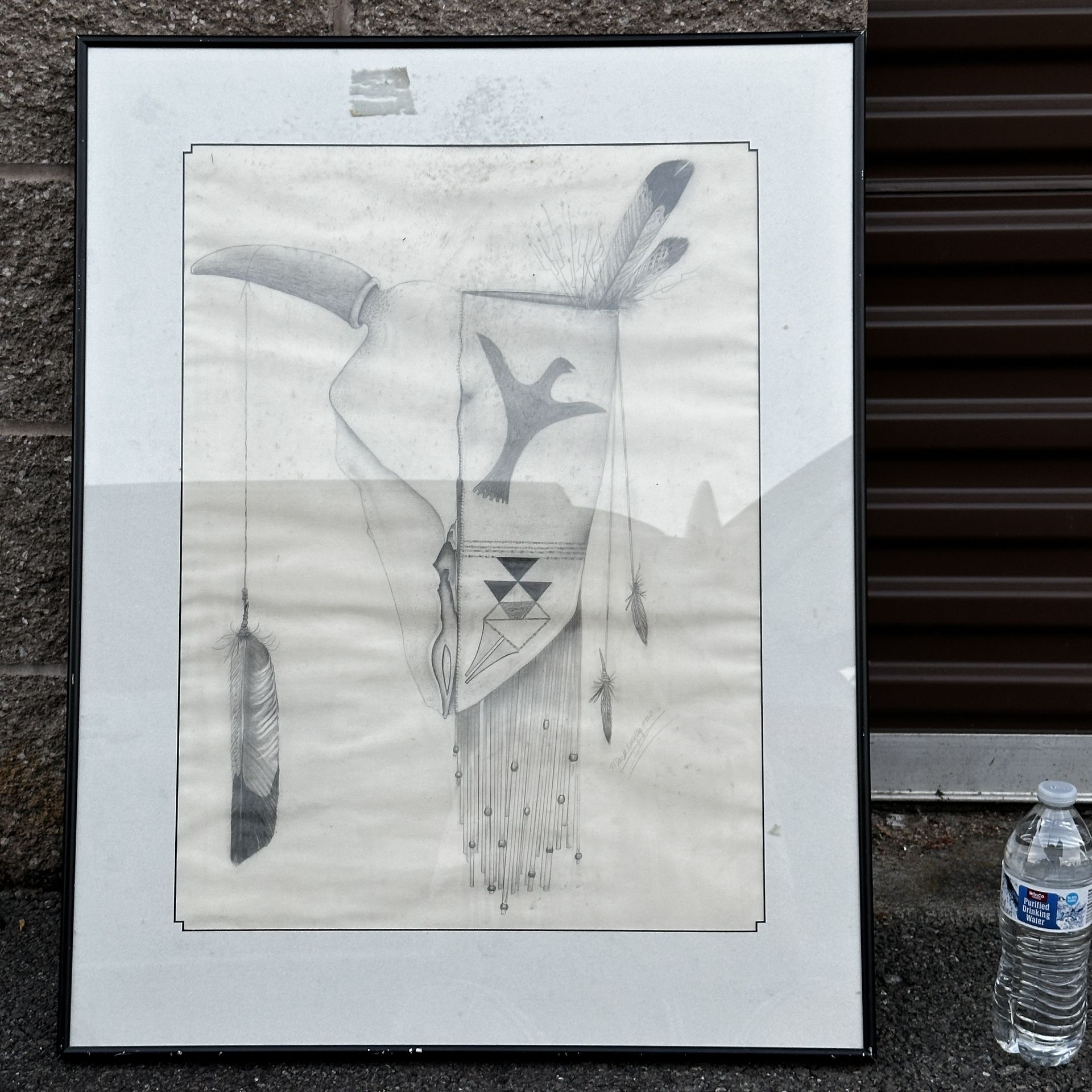 vintage signed pencil drawing FRAMED TO MUSEUM STANDARDS 1988