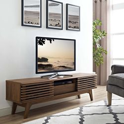 Render Mid-Century Modern Low Profile 59 Inch TV Stand in Walnut