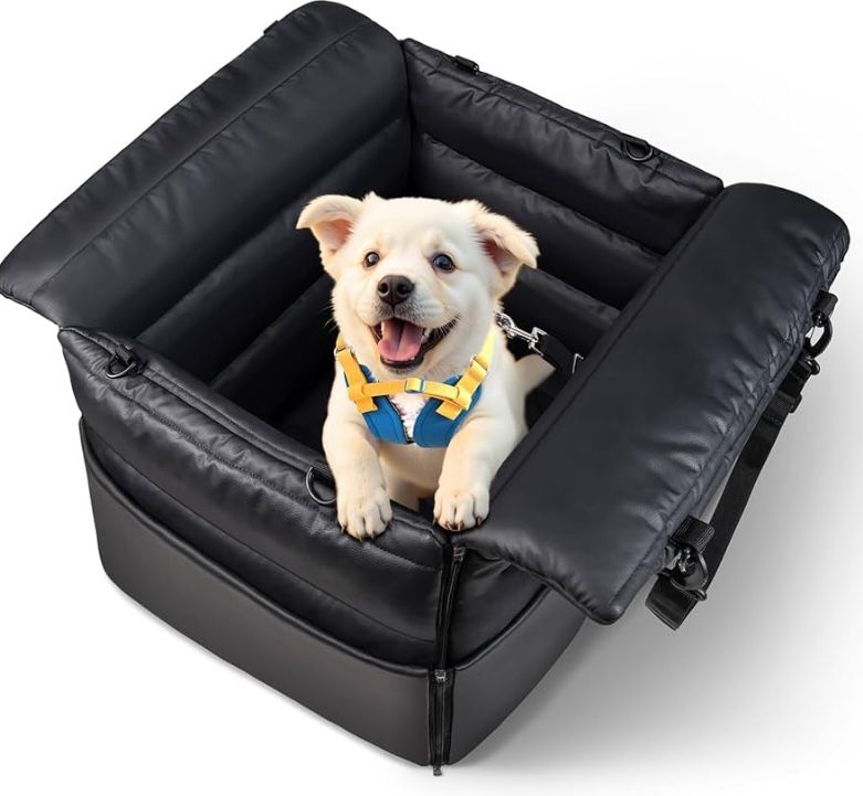 Dog Car Seats for Small Dogs: Safe & Soft Travel Booster with Safety Leash – Waterproof PU Leather Pet Car Seat for Front/Back Seat, 2-in-1 Convertibl