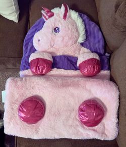 Hug Fun Plush UNICORN Kids Sleeping Bag Slumber Bag  LIKE NEW Pink Purple 64 x 27