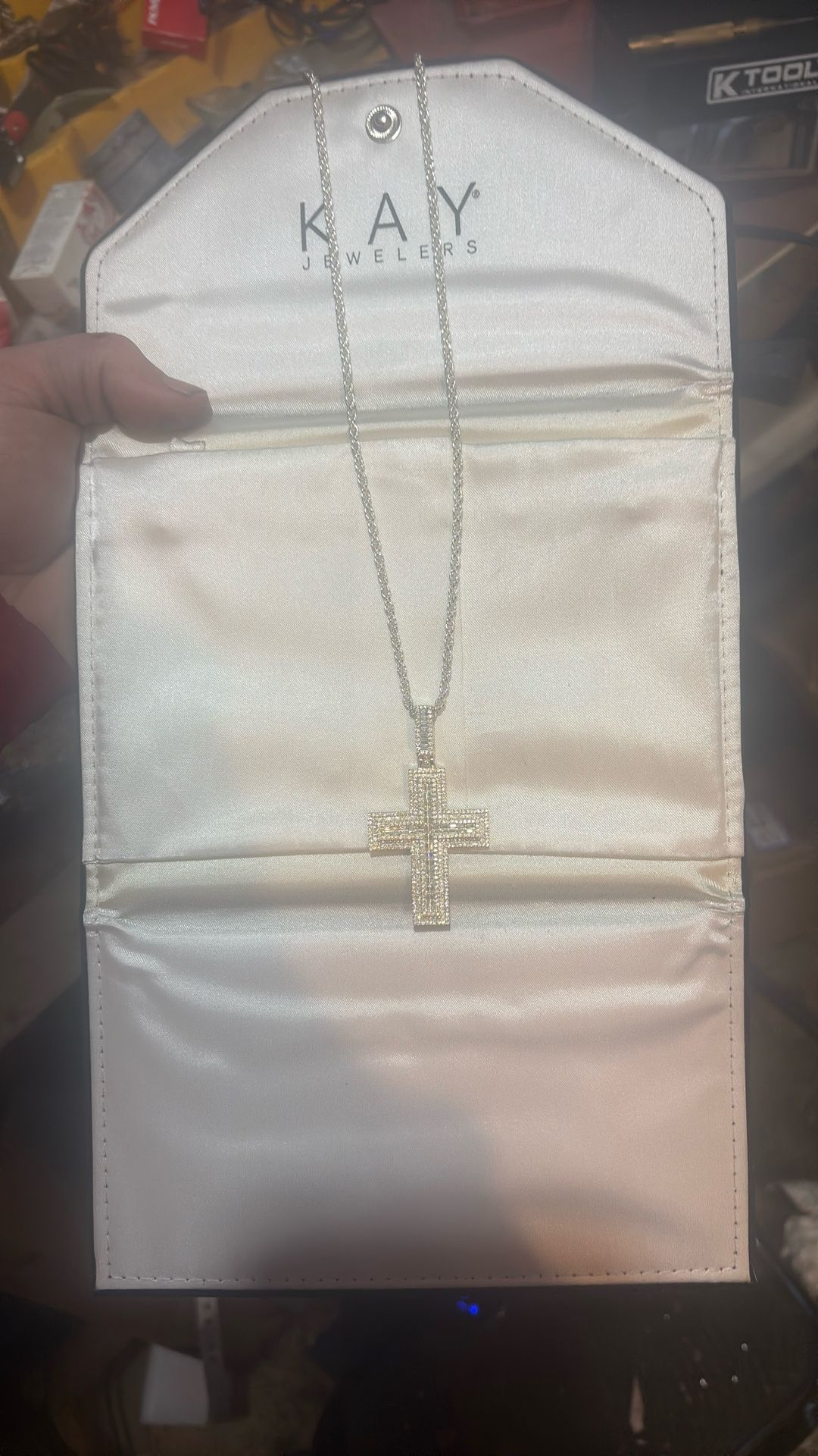 925!! Italian Silver Chain With 8 Ct Moissanite Chross Pendant