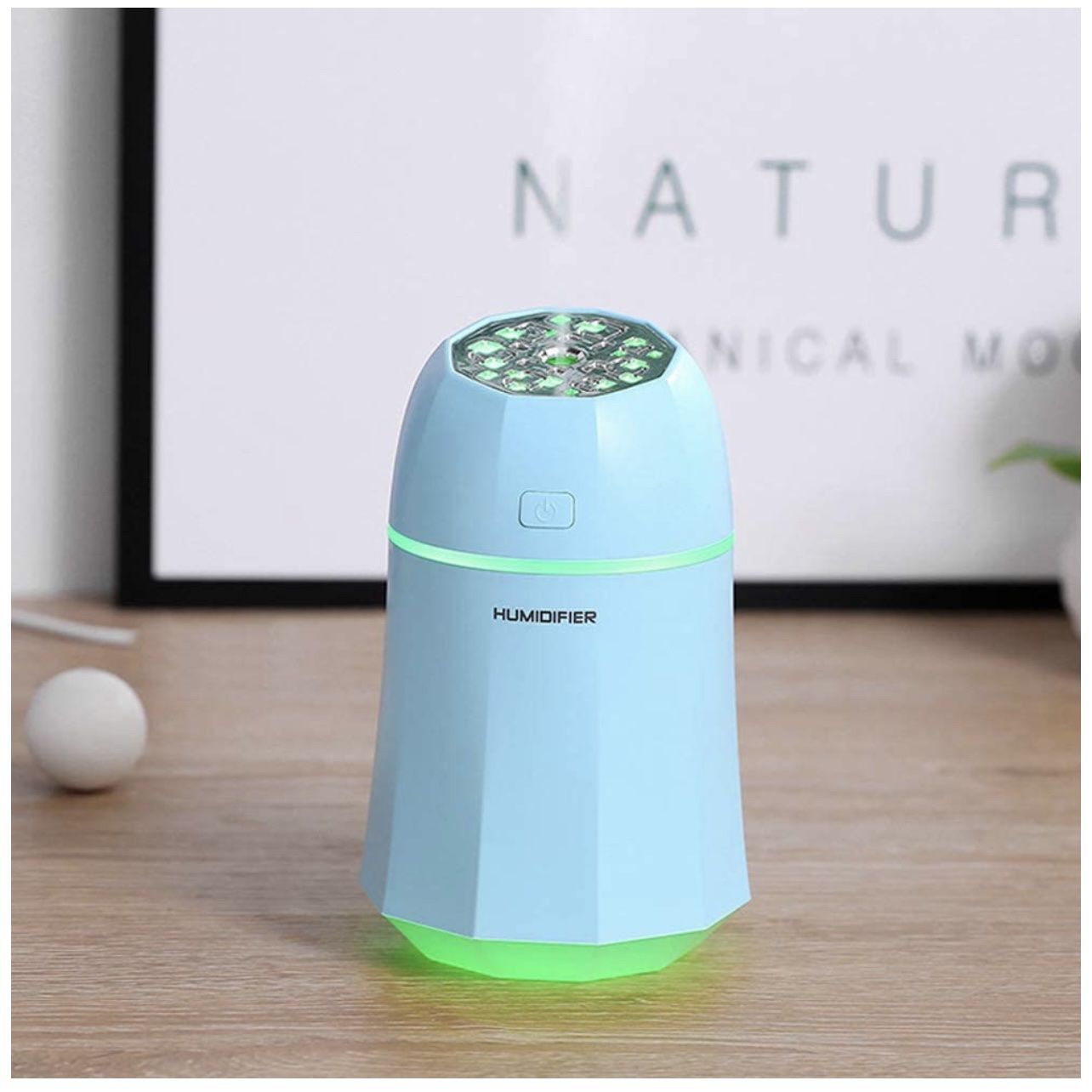 Mini Humidifier, 280ml Small Cool Mist USB Personal Ultrasonic Humidifiers with 7-Color Led Lights Changing For Bedroom Home Office Travel(Blue) Quie
