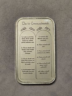 Ten Commandments silver bullion bar.