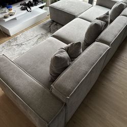 Acanva Luxury Modular Sectional Living Room Sofa Set, Modern Minimalist Style Couch with Ottoman and Chaise, L-Shape, Grey