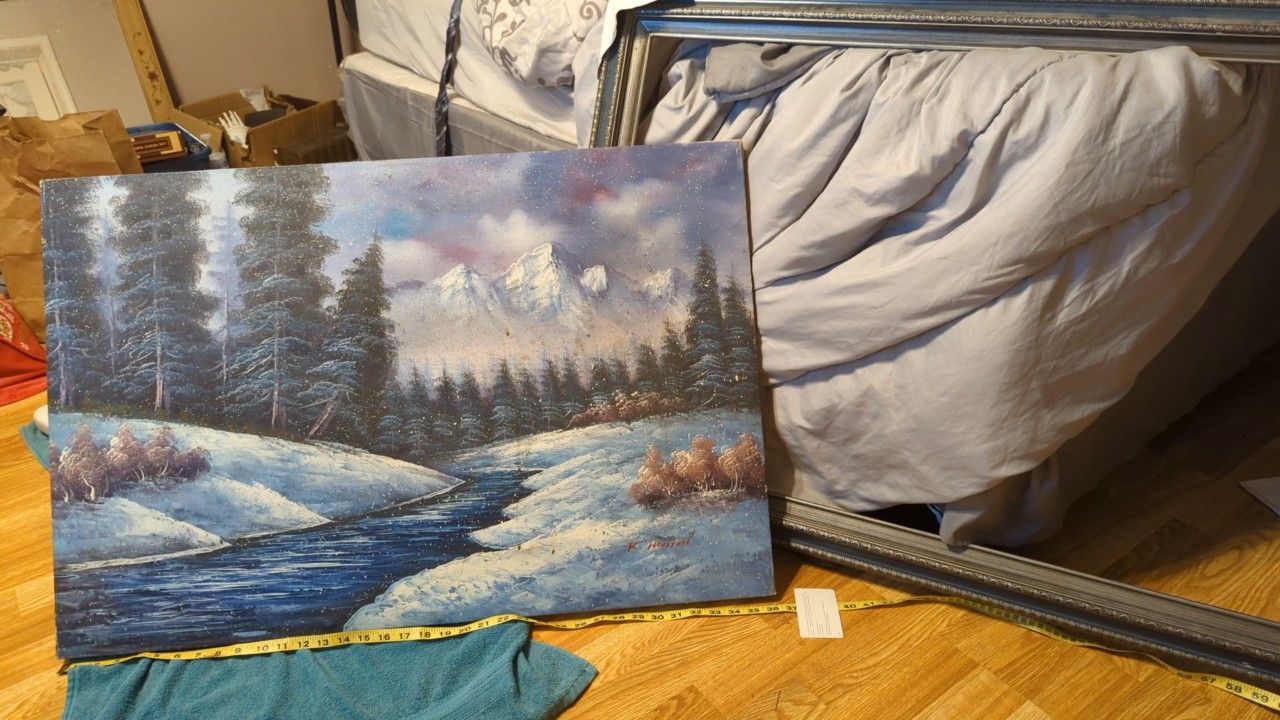 Winter Landscape ~1930s By K. Houston 40"x30" (About In Frame)