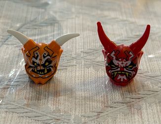 LEGO Ninjago Oni Mask Deception Orange White Horns Vengeance Red Lot 2