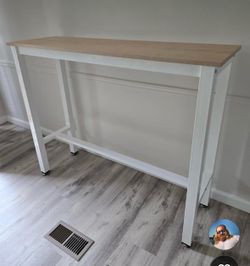 Tall Bar Table White Metal Frame, 43 Inch Bar Table, Bar Height Pub Table, Water-Resistant Counter Height Table, Rectangular High Top for Kitchen & Di