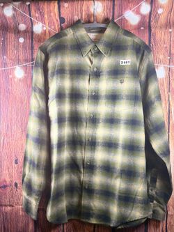 Weatherproof Vintage Plaid Button Up Shirt Green Gray