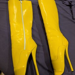 Yellow Ballet Boots Ballet Heels Knee Boots EU 44 US 12