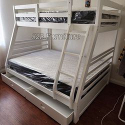 Twin Full White Bunk bed With Ortho Matres!