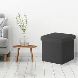 Seville Classics Charcoal Grey Foldable Fabric Storage Ottoman with Quilted Top
