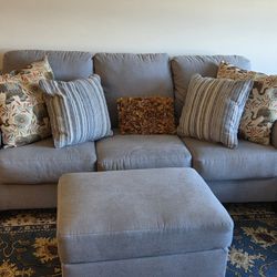 Comfy gray sofa and ottoman set
