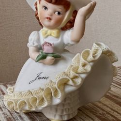 Vintage Kelvin Bloomer "June Birthday Girl" ceramic figurine- stamped on bottom-excellent condition 