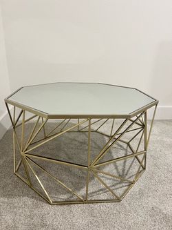 Mirrored Octagon Coffee Table – Gold Geometric Base