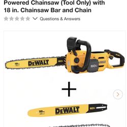 DEWALT 60V MAX 18 in. Brushless Battery Powered Chainsaw (Tool Only) with 18 in. Chainsaw Bar and Chain