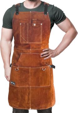 Heavy-Duty Leather Work Apron Brown for Welding Blacksmith Woodwork Fightech