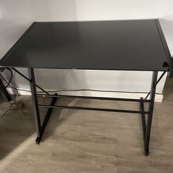 Small Metal Glass-Top Desk 31.5”L  x 20”W x  29”H 