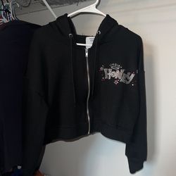 Black Cropped “Honey” Rhinestone Zip-Up Hoodie – Size  XL