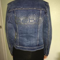 BEBE LOGO RHINESTONE JEAN JACKET SIZE SMALL