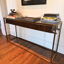 Modern Walnut & Brass Console Table – Mid Century Style w/ Drawer 