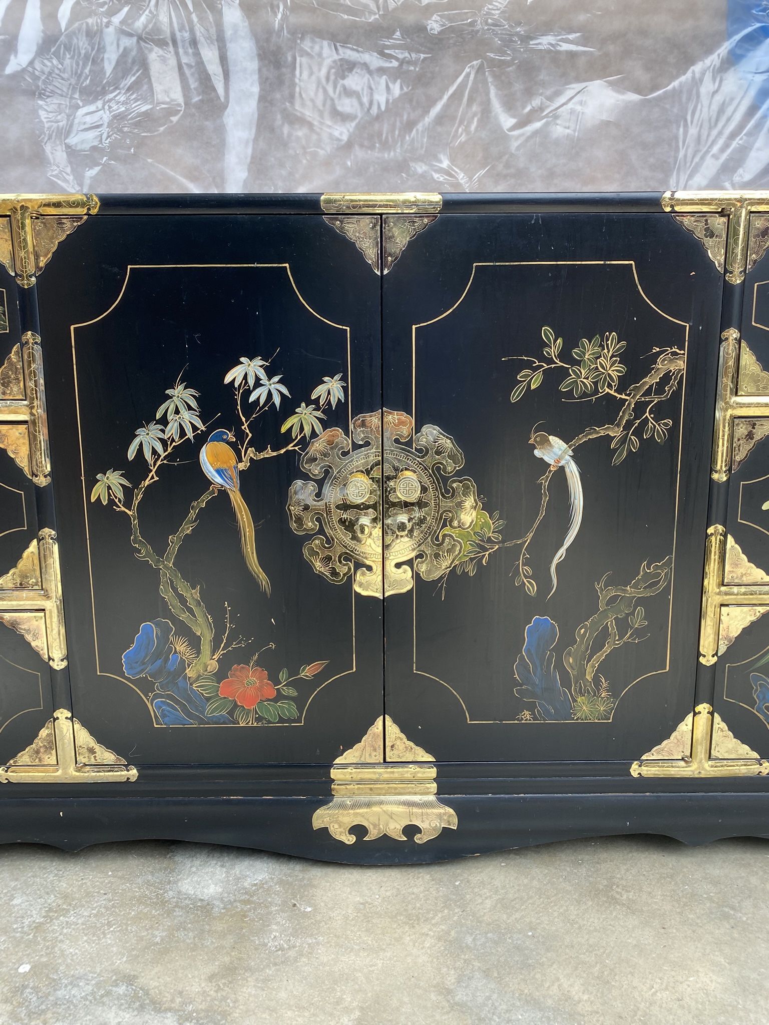 Vintage Korean Tansu Chinoiserie Style Credenza, 72” L x 31” H x