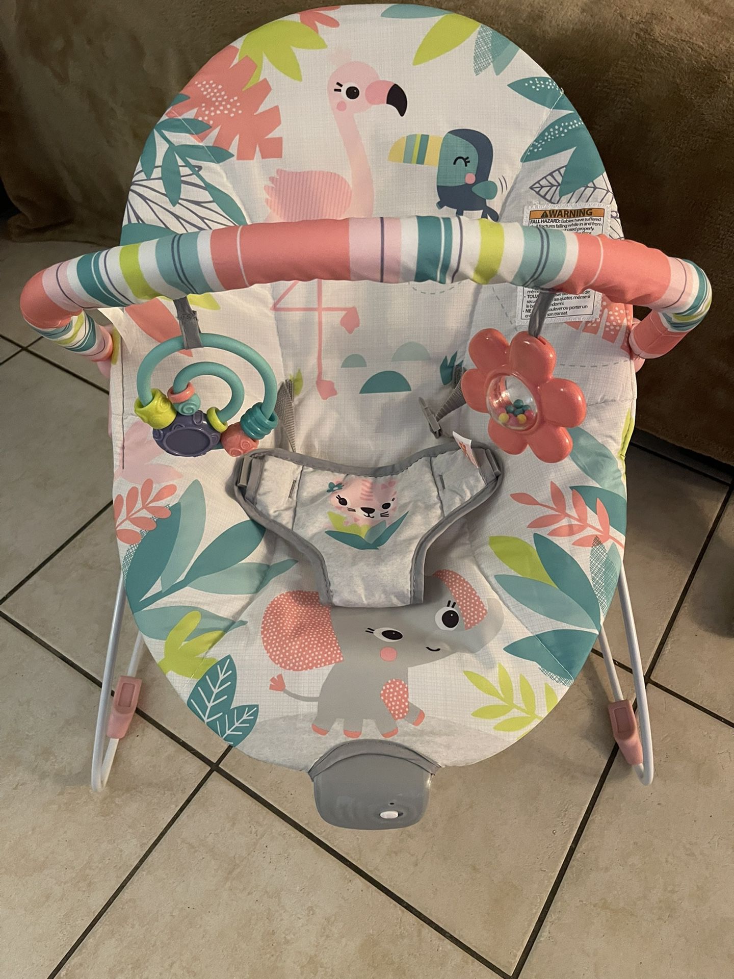 New Bright Starts Bouncer Seat With Toybar Flamingos